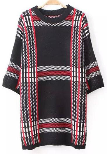 Romwe Check Print Loose Sweater