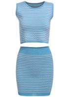 Romwe Sleeveless Striped Top With Bodycon Blue Skirt