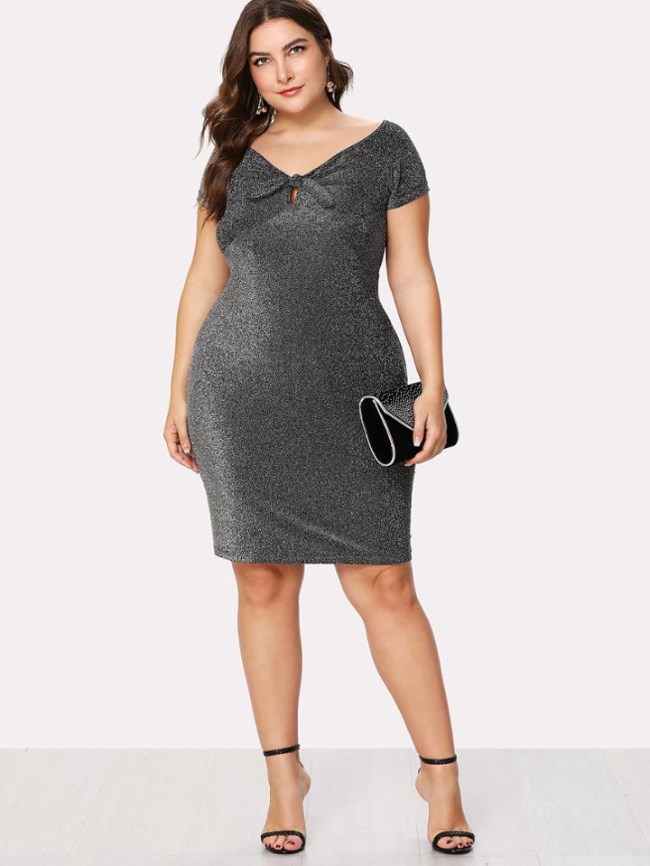 Romwe V Neckline Knot Front Dress