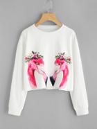 Romwe Watercolor Flamingo Print Crop Sweatshirt