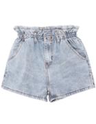 Romwe Elastic Waist Button Pocket Denim Shorts