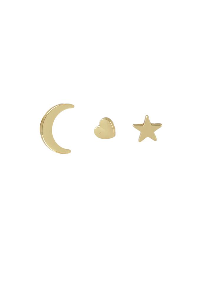 Romwe 3 Pairs/set Gold Color Moon Heart Star Trendy Earrings