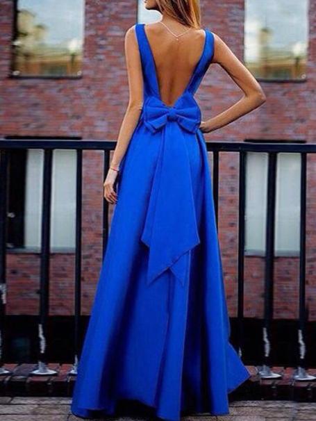 Romwe Open Back Bow Flare Evening Dress