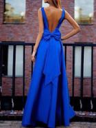 Romwe Open Back Bow Flare Evening Dress