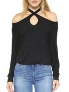 Romwe Black Halter Long Sleeve T-shirt