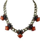 Romwe Red Gemstone Retro Gold Chain Necklace