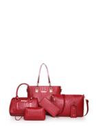 Romwe Abstract Woven Embossed Pu Bag Set 6pcs
