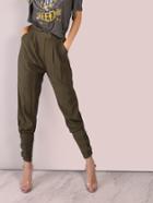 Romwe Tailored Cigarette Buckle Pants Olive
