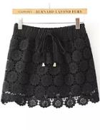 Romwe Elastic Waist Lace Crochet Black Shorts