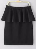 Romwe Ruffle Slim Black Skirt