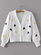 Romwe Light Grey Heart Embroidery Lantern Sleeve Sweater Coat