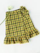 Romwe Frill Trim Checkered Self Tie Overlap Skirt