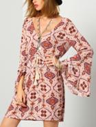 Romwe Multicolor V Back Vintage Print Dress
