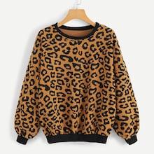 Romwe Drop Shoulder Leopard Print Sweatshirt
