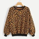 Romwe Drop Shoulder Leopard Print Sweatshirt