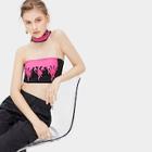 Romwe Knot Back Colorblock Bandeau Top With Choker