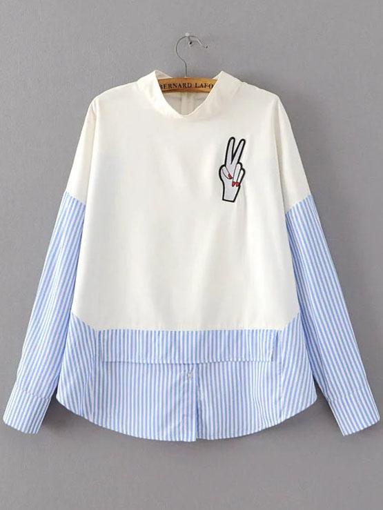 Romwe Striped Finger Patch 2 In 1 Blouse