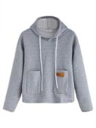 Romwe Light Grey Striped Textured Hooded Sweatshirt With Pocket
