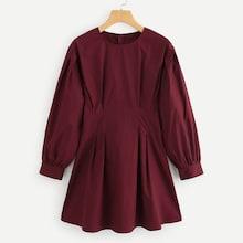 Romwe Bishop Sleeve Solid Dress