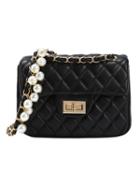 Romwe Black Quilted Pearl Chain Bag