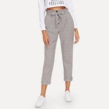 Romwe Plaid Print Ruffle Waist Pants