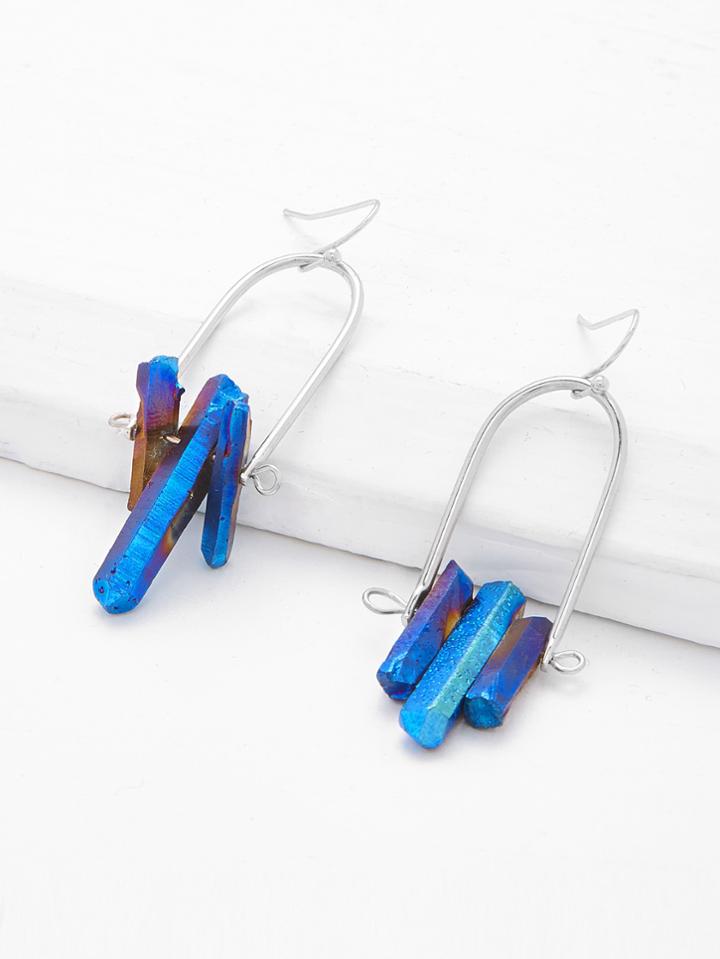 Romwe Geometric Stone Design Drop Earrings