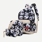 Romwe Panda Print Backpack With Clutch 3pcs