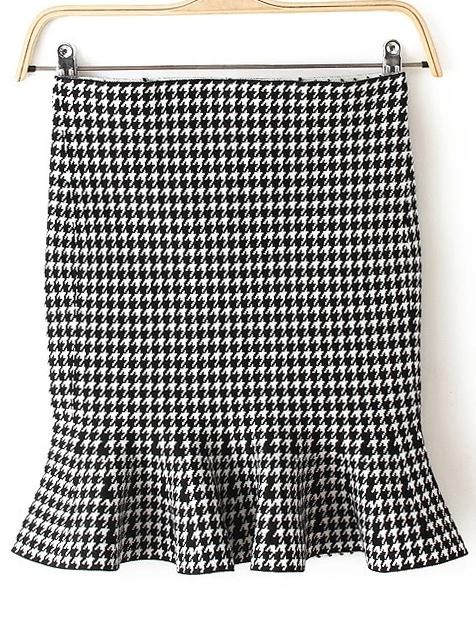 Romwe Houndstooth Ruffle Hem Skirt