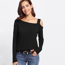 Romwe Asymmetrical Cold Shoulder Waffle Knit Top