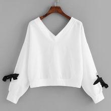 Romwe Plus V-neckline Knot Sleeve Sweatshirt