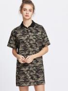 Romwe Army Green Camo Print T-shirt Dress