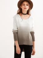 Romwe Ombre Drop Shoulder High Low Ribbed Sweater