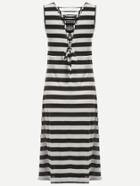 Romwe Black White Striped Lace Up Back Tank Dress