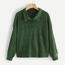 Romwe Tape Panel Button Detail Sweatshirt
