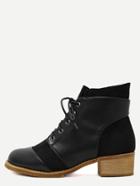 Romwe Black Leather And Suede Lace Up Cork Heel Booties