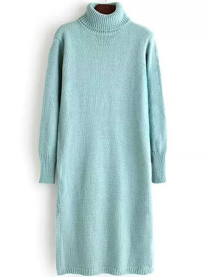 Romwe Turtleneck Long Blue Sweater