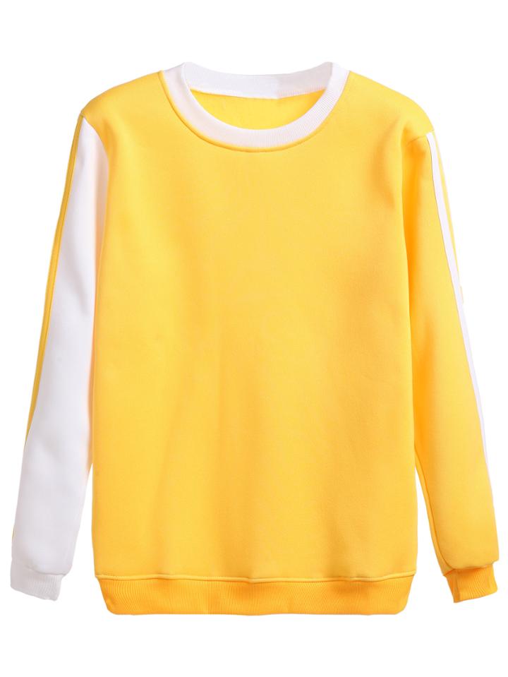 Romwe Yellow Contrast Sleeve Striped Sweatshirt