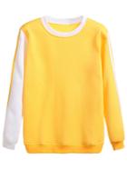 Romwe Yellow Contrast Sleeve Striped Sweatshirt