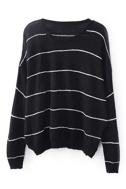 Romwe Striped Black Jumper