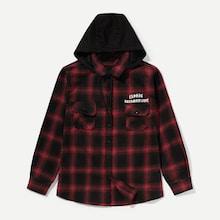 Romwe Men Letter Print Plaid Hooded Shirt