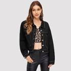 Romwe Single Breasted Solid Crop Jacket