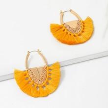 Romwe Fan Shaped Fringe Hoop Earrings 1pair