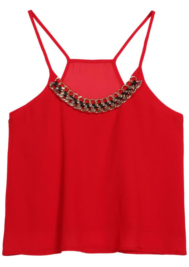 Romwe Spaghetti Strap Chain Neckline Layered Vest