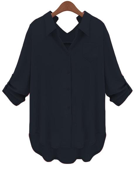 Romwe Double V-neck Rolled Sleeve Blouse