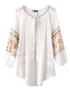Romwe White Embroidery Self Tie Tassel Buttons Asymmetric Dress