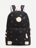 Romwe Black Cherry Front Zipper Canvas Backpack