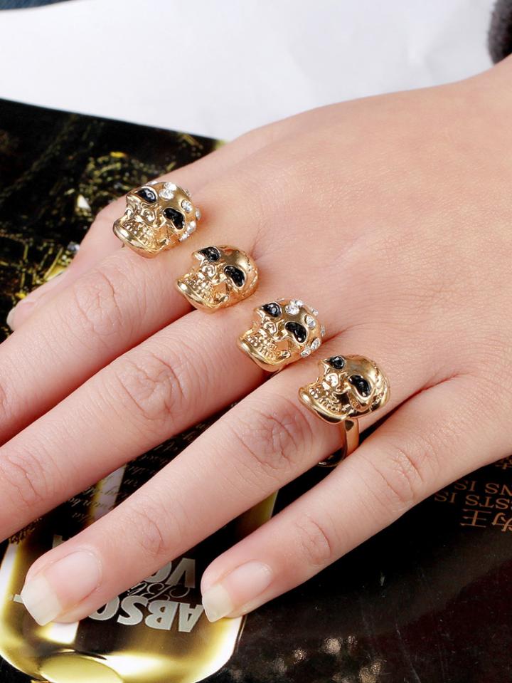 Romwe 4pcs Skeleton Linked Ring
