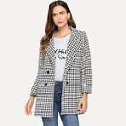Romwe Houndstooth Double Breasted Blazer