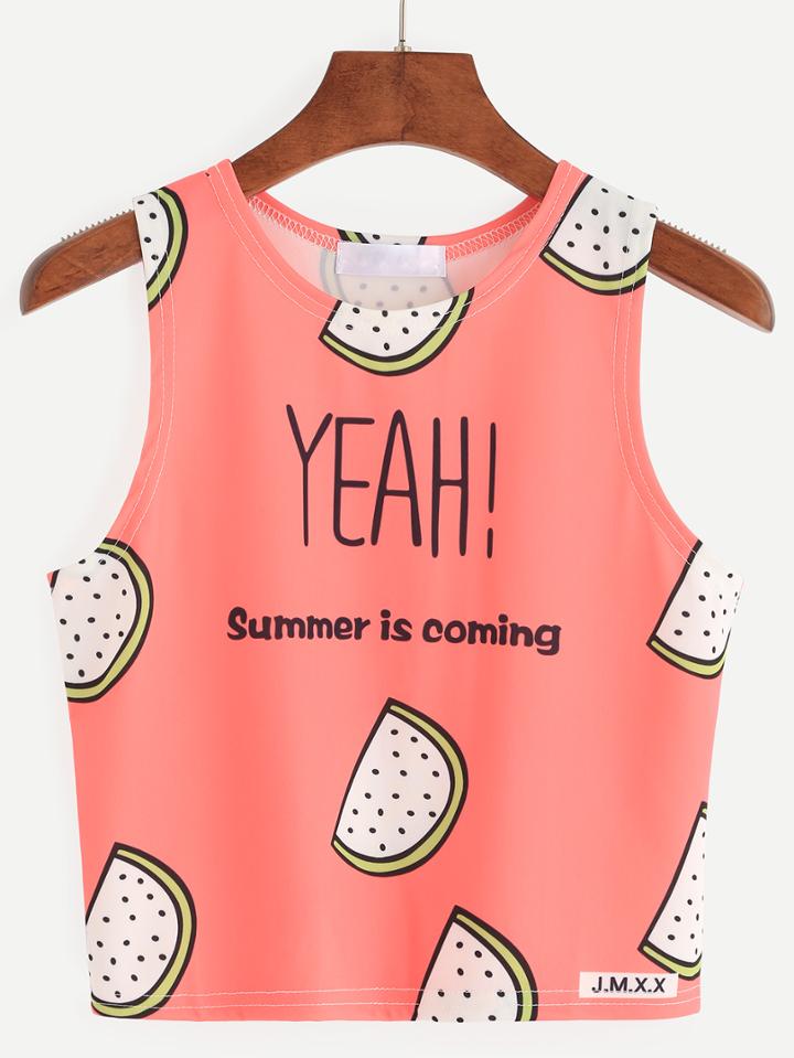 Romwe Pink Pitaya Print Tank Top