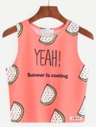 Romwe Pink Pitaya Print Tank Top